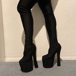 Thigh High - Black Nylon Boots- Size 7